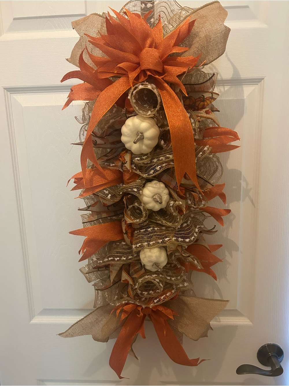 Handmade Orange and Cream Fall Door Swag - Holiday Home Decor